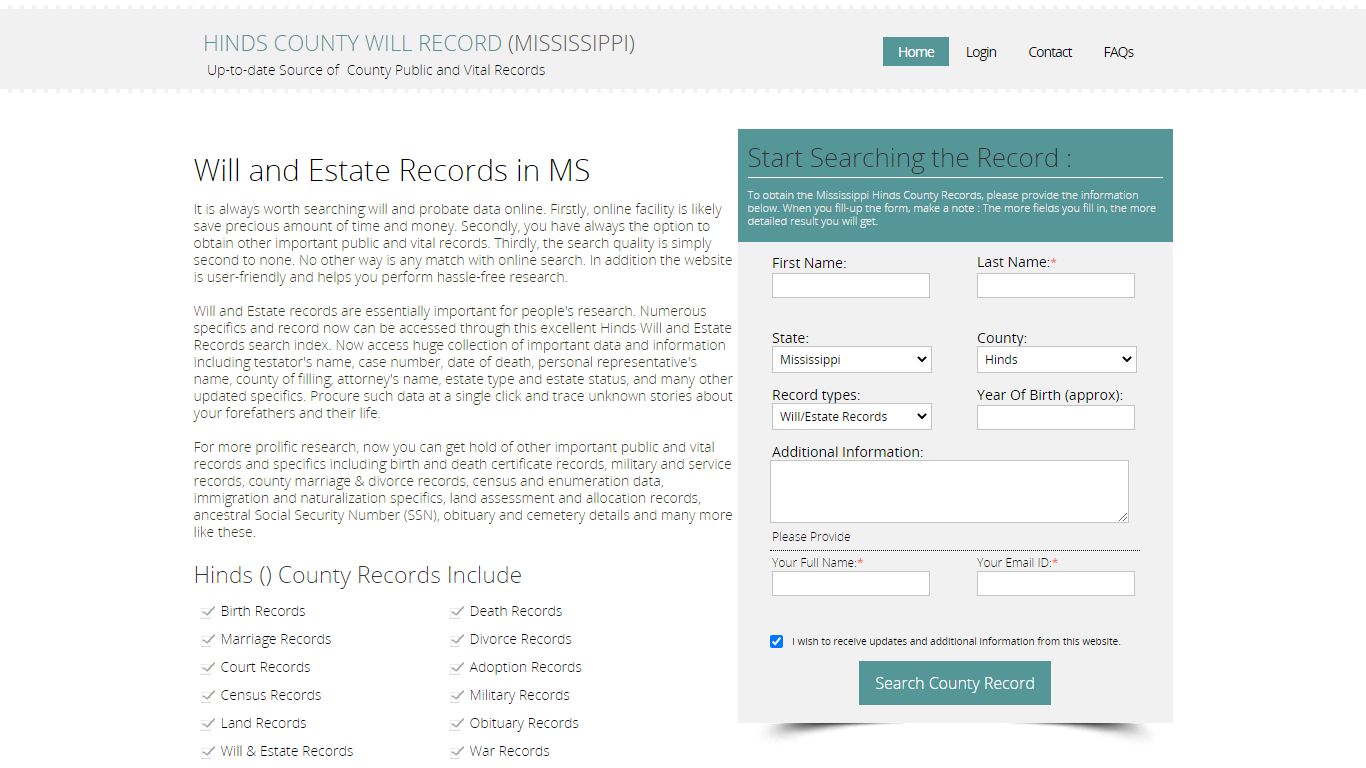 Hinds County, Mississippi Public Will & Estate Records Index